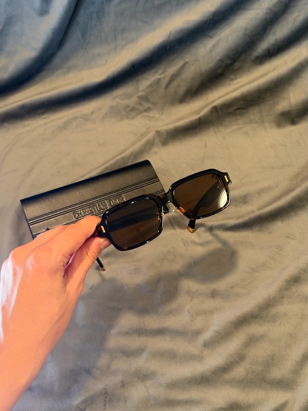 Dior Men's Tortoiseshell Rectangular Sunglasses with Brown Lenses